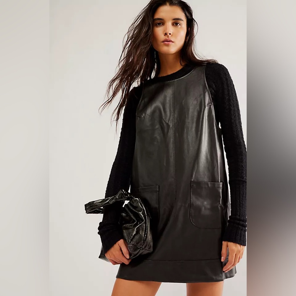 FREE PEOPLE ALL AROUND VEGAN LEATHER MINI DRESS - Picture 1 of 4